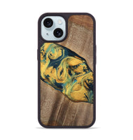 iPhone 15 Wood Phone Case - Elease (Teal & Gold, 741492)