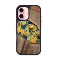 iPhone 16 Wood Phone Case - Elease (Teal & Gold, 741492)