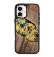 iPhone 16 Plus Wood Phone Case - Elease (Teal & Gold, 741492)