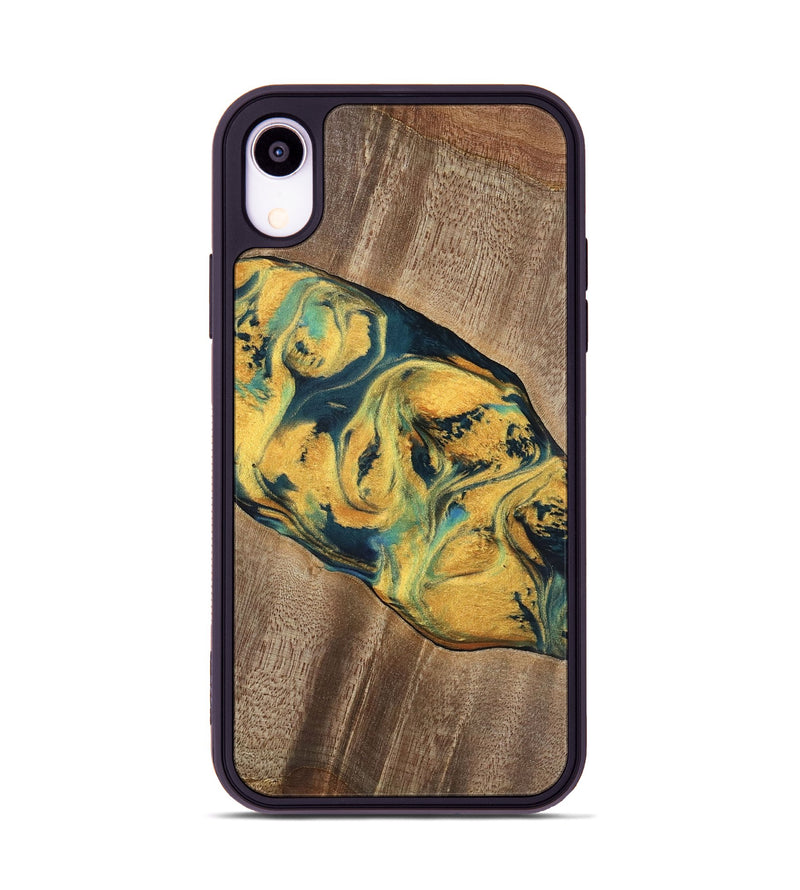 iPhone Xr Wood Phone Case - Elease (Teal & Gold, 741492)