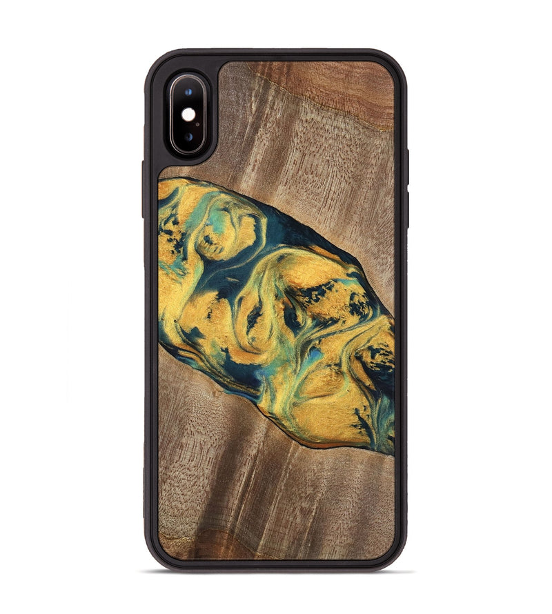 iPhone Xs Max Wood Phone Case - Elease (Teal & Gold, 741492)