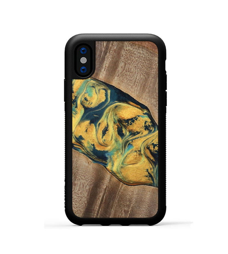 iPhone Xs Wood Phone Case - Elease (Teal & Gold, 741492)