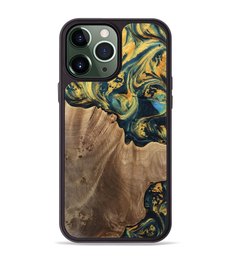 iPhone 13 Pro Max Wood Phone Case - Anders (Teal & Gold, 741493)