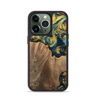 iPhone 13 Pro Wood Phone Case - Anders (Teal & Gold, 741493)