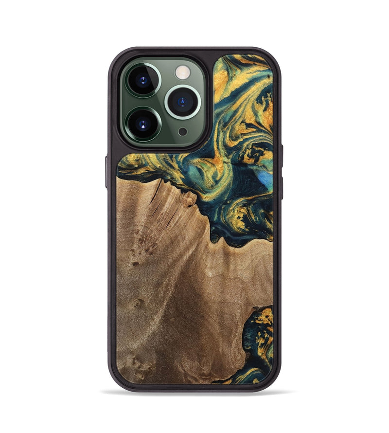 iPhone 13 Pro Wood Phone Case - Anders (Teal & Gold, 741493)