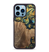 iPhone 14 Pro Max Wood Phone Case - Anders (Teal & Gold, 741493)