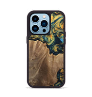 iPhone 14 Pro Wood Phone Case - Anders (Teal & Gold, 741493)