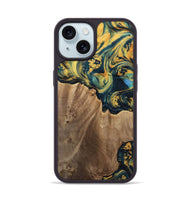 iPhone 15 Wood Phone Case - Anders (Teal & Gold, 741493)