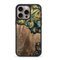 iPhone 15 Pro Max Wood Phone Case - Anders (Teal & Gold, 741493)