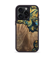 iPhone 15 Pro Wood Phone Case - Anders (Teal & Gold, 741493)