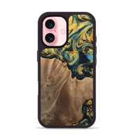 iPhone 16 Wood Phone Case - Anders (Teal & Gold, 741493)