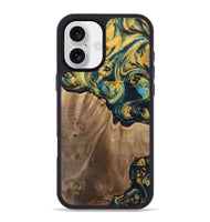 iPhone 16 Plus Wood Phone Case - Anders (Teal & Gold, 741493)