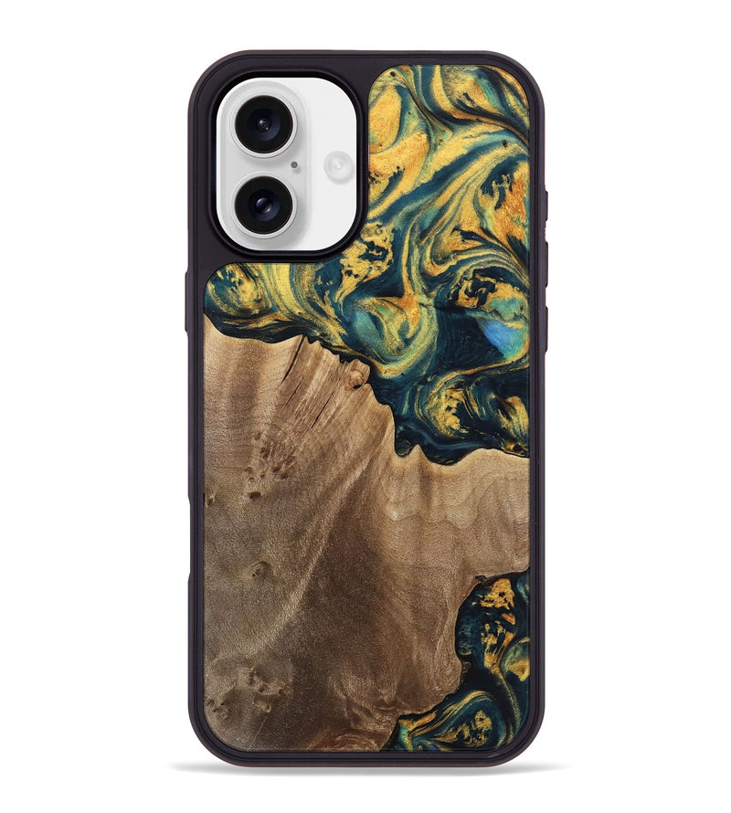 iPhone 16 Plus Wood Phone Case - Anders (Teal & Gold, 741493)