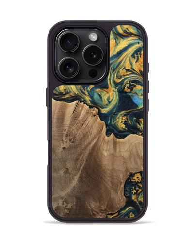 iPhone 16 Pro Wood Phone Case - Anders (Teal & Gold, 741493)