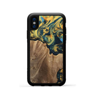 iPhone Xs Wood Phone Case - Anders (Teal & Gold, 741493)