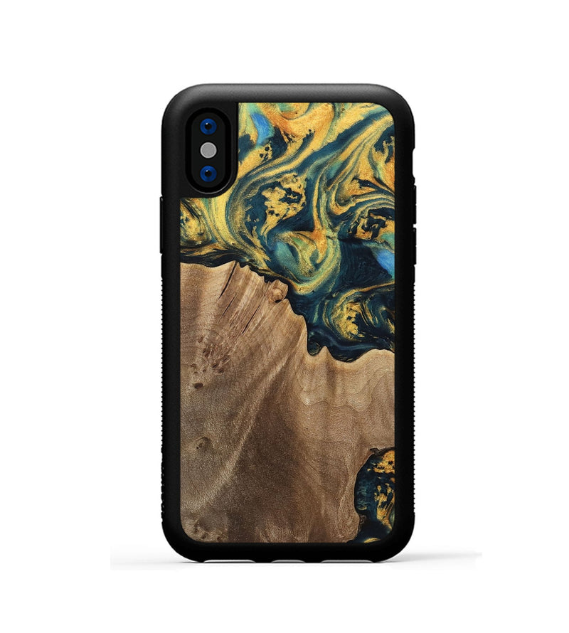 iPhone Xs Wood Phone Case - Anders (Teal & Gold, 741493)