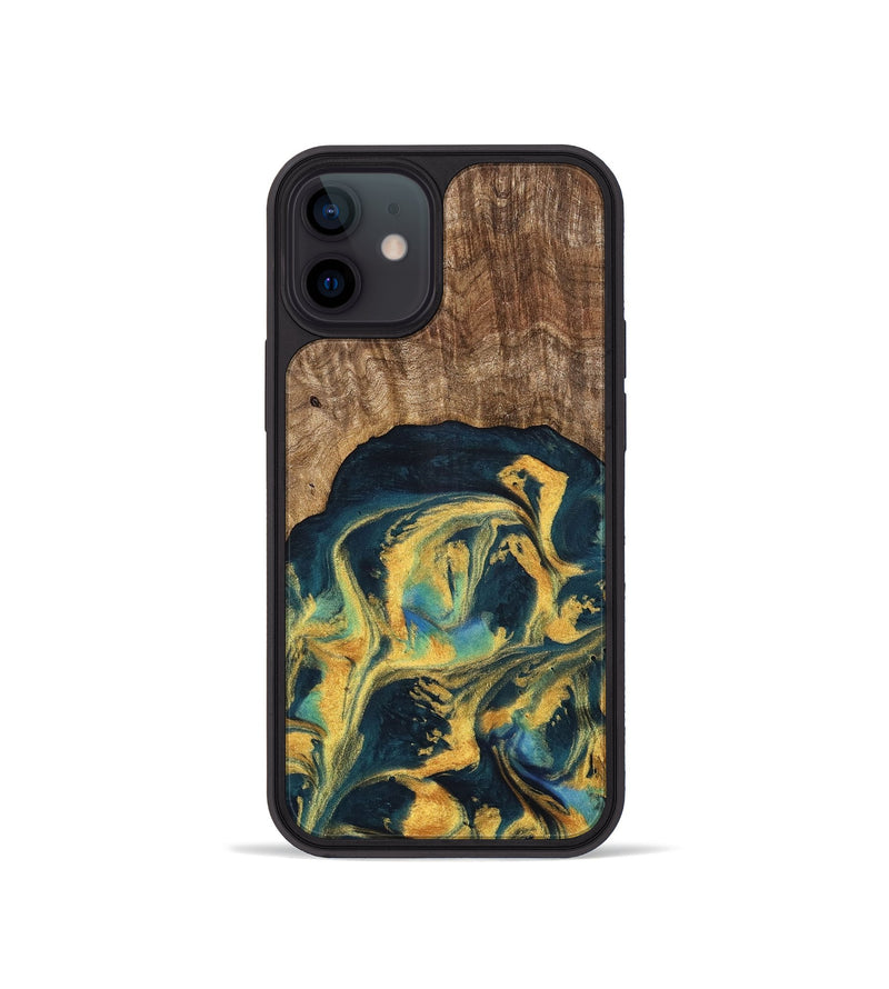 iPhone 12 mini Wood Phone Case - Dulci (Teal & Gold, 741501)