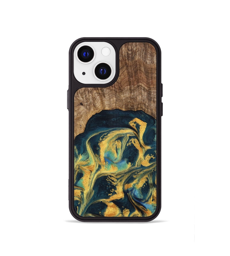 iPhone 13 mini Wood Phone Case - Dulci (Teal & Gold, 741501)