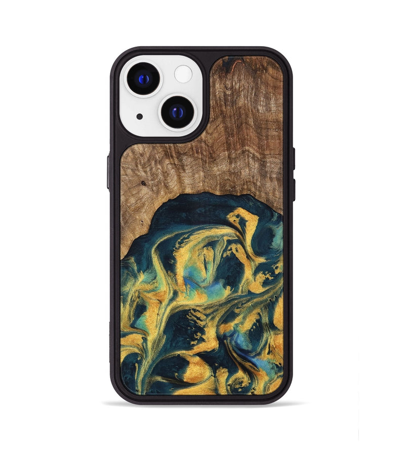 iPhone 13 Wood Phone Case - Dulci (Teal & Gold, 741501)