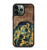 iPhone 13 Pro Max Wood Phone Case - Dulci (Teal & Gold, 741501)