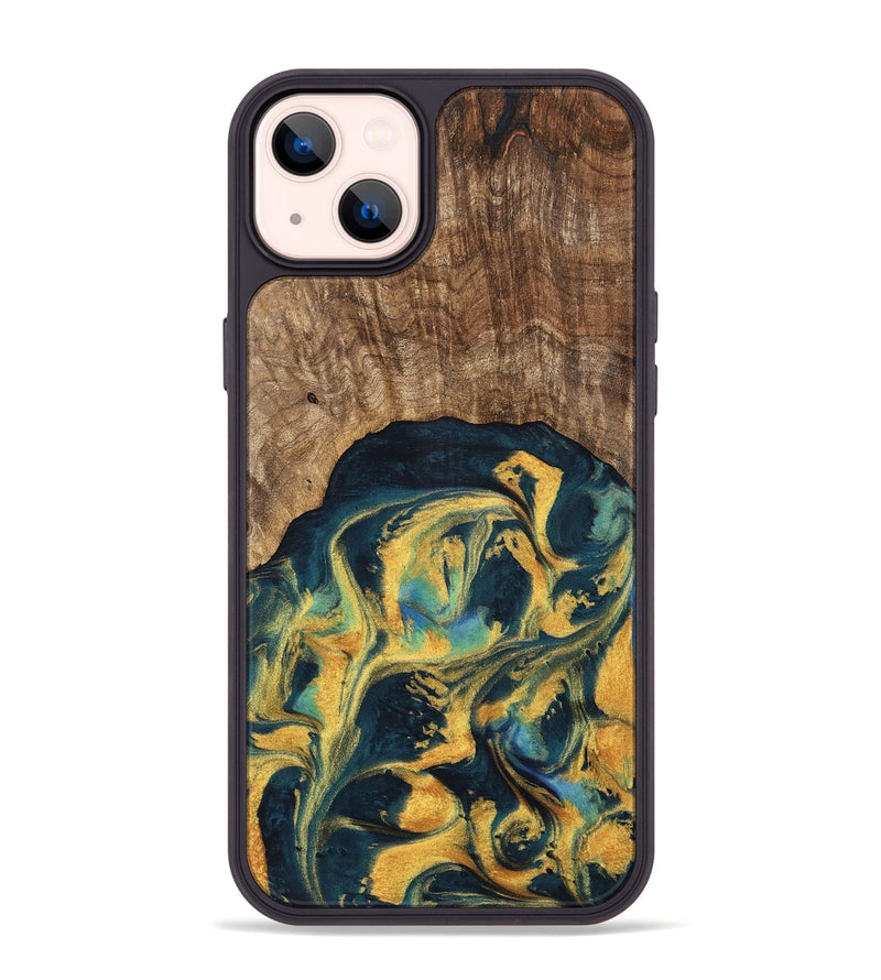 iPhone 14 Plus Wood Phone Case - Dulci (Teal & Gold, 741501)