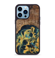 iPhone 14 Pro Max Wood Phone Case - Dulci (Teal & Gold, 741501)