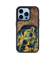 iPhone 14 Pro Wood Phone Case - Dulci (Teal & Gold, 741501)