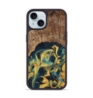 iPhone 15 Wood Phone Case - Dulci (Teal & Gold, 741501)