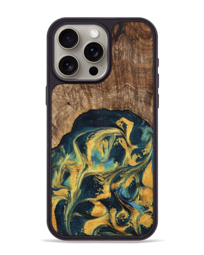 iPhone 15 Pro Max Wood Phone Case - Dulci (Teal & Gold, 741501)