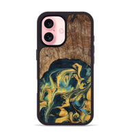 iPhone 16 Wood Phone Case - Dulci (Teal & Gold, 741501)