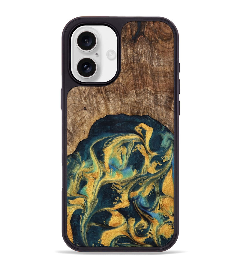 iPhone 16 Plus Wood Phone Case - Dulci (Teal & Gold, 741501)