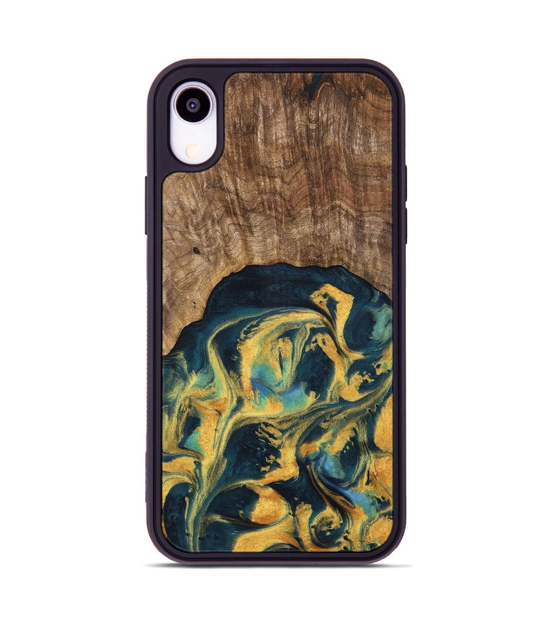 iPhone Xr Wood Phone Case - Dulci (Teal & Gold, 741501)