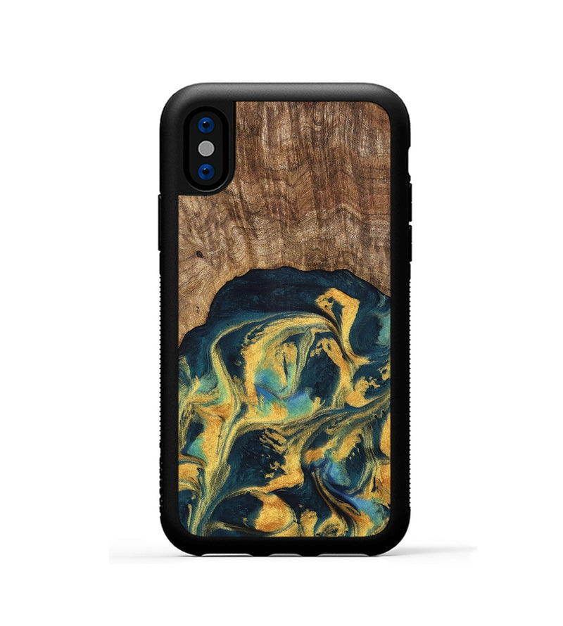 iPhone Xs Wood Phone Case - Dulci (Teal & Gold, 741501)