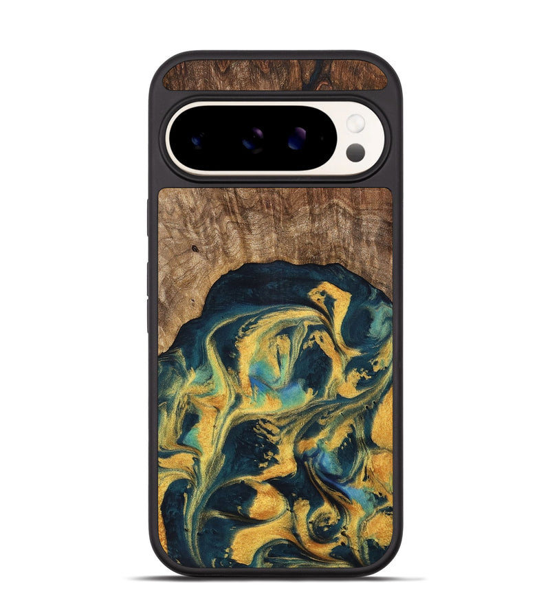 Pixel 9 Pro Wood Phone Case - Dulci (Teal & Gold, 741501)