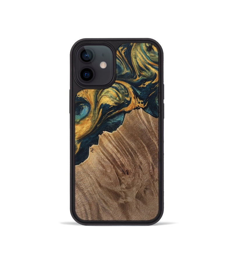 iPhone 12 mini Wood Phone Case - Sylvain (Teal & Gold, 741502)