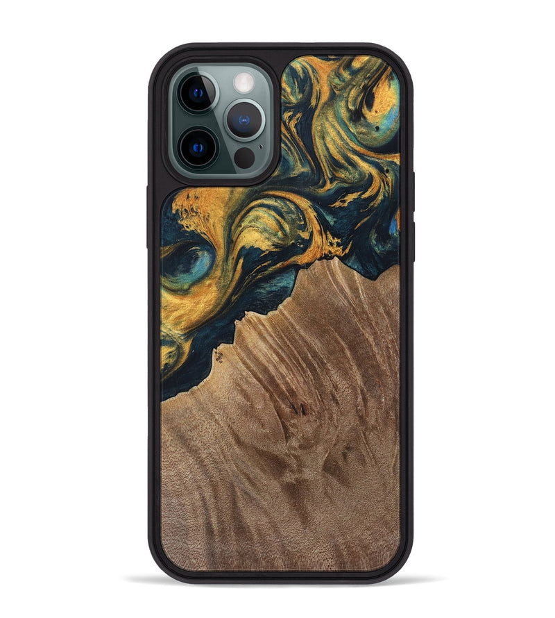 iPhone 12 Pro Max Wood Phone Case - Sylvain (Teal & Gold, 741502)