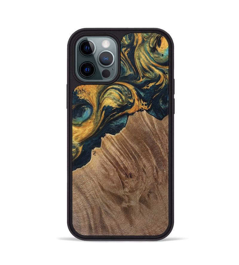 iPhone 12 Pro Wood Phone Case - Sylvain (Teal & Gold, 741502)