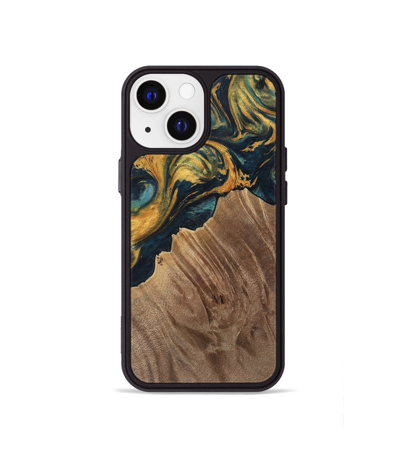 iPhone 13 mini Wood Phone Case - Sylvain (Teal & Gold, 741502)