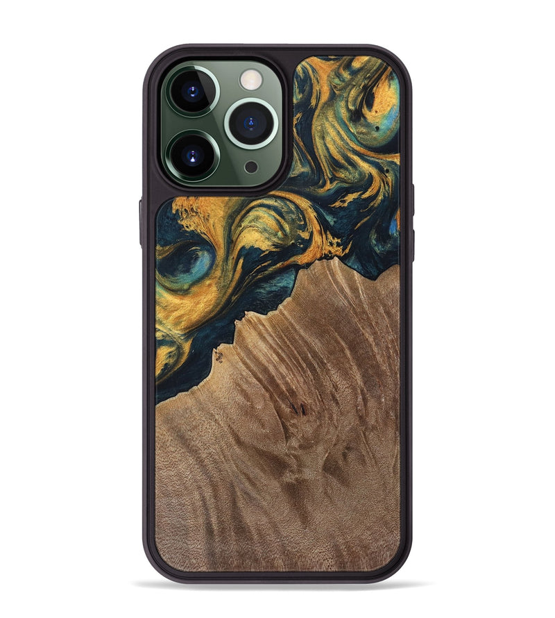 iPhone 13 Pro Max Wood Phone Case - Sylvain (Teal & Gold, 741502)