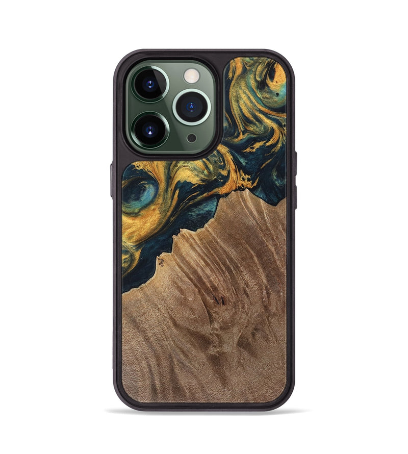 iPhone 13 Pro Wood Phone Case - Sylvain (Teal & Gold, 741502)