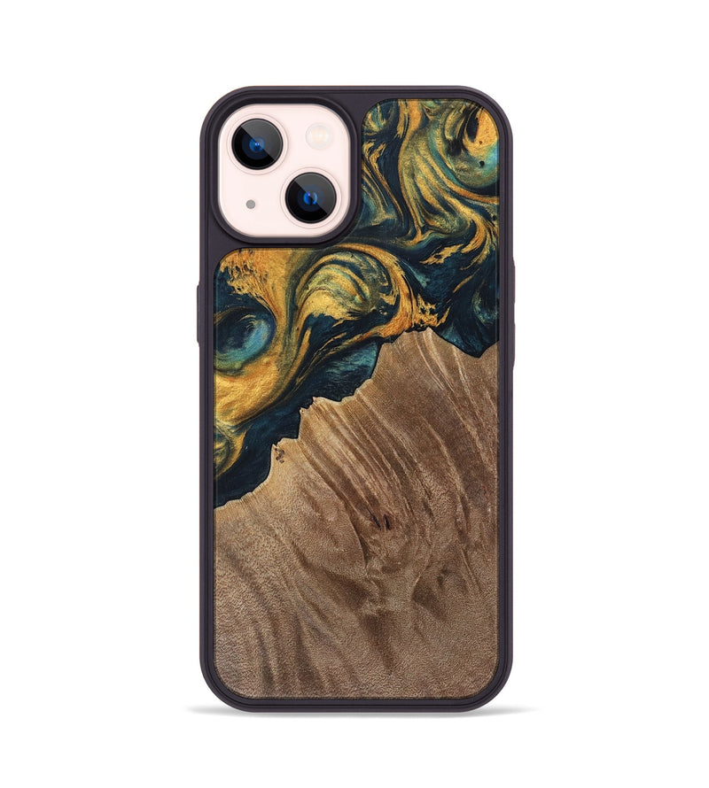 iPhone 14 Wood Phone Case - Sylvain (Teal & Gold, 741502)