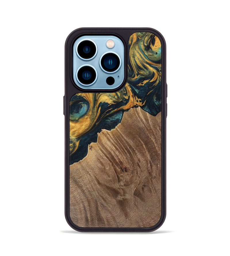 iPhone 14 Pro Wood Phone Case - Sylvain (Teal & Gold, 741502)