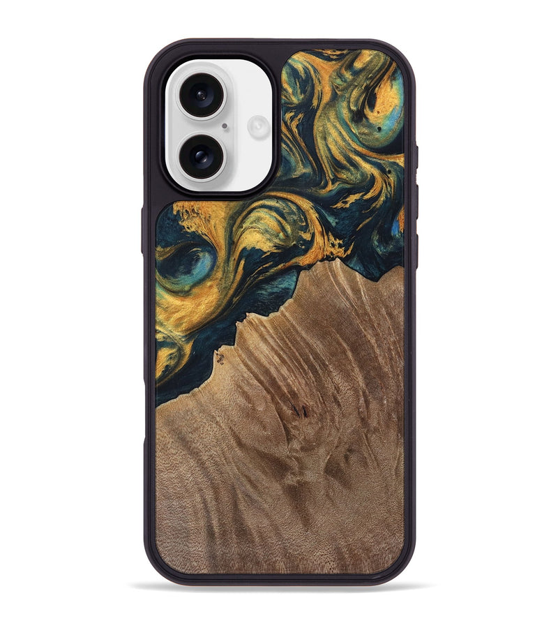 iPhone 16 Plus Wood Phone Case - Sylvain (Teal & Gold, 741502)