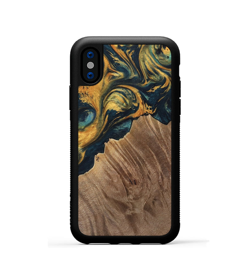 iPhone Xs Wood Phone Case - Sylvain (Teal & Gold, 741502)