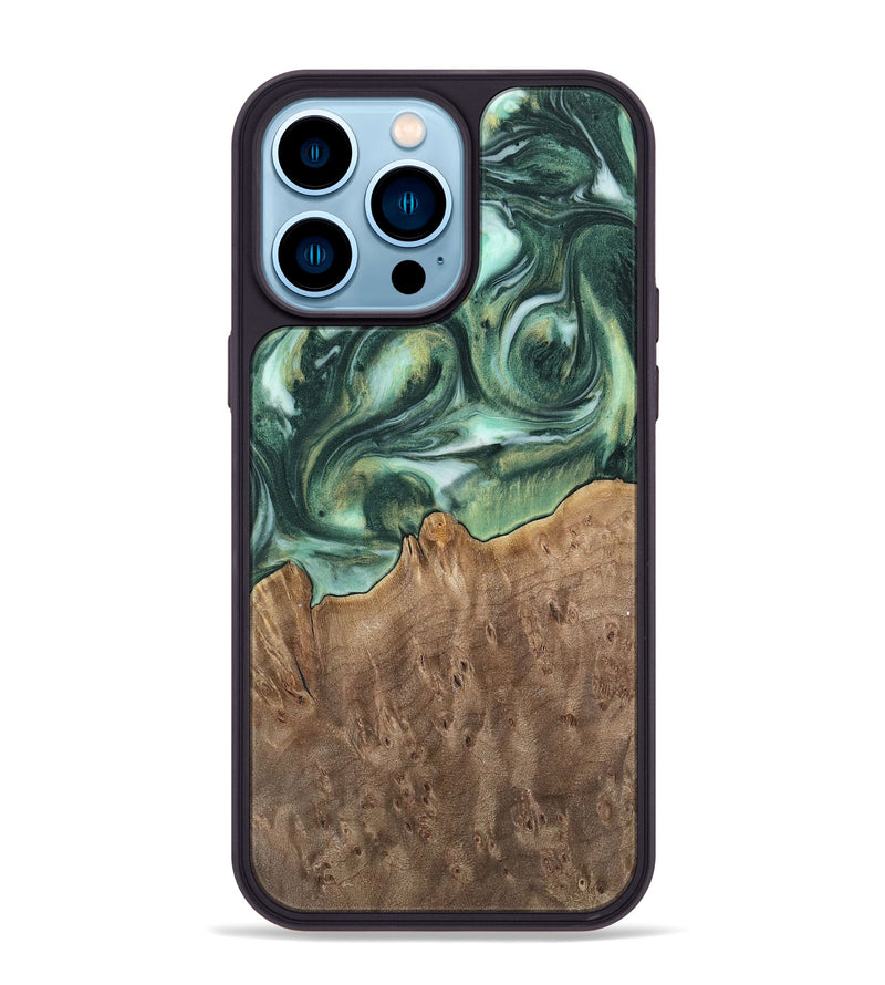 iPhone 14 Pro Max Wood Phone Case - Tina (Green, 741516)