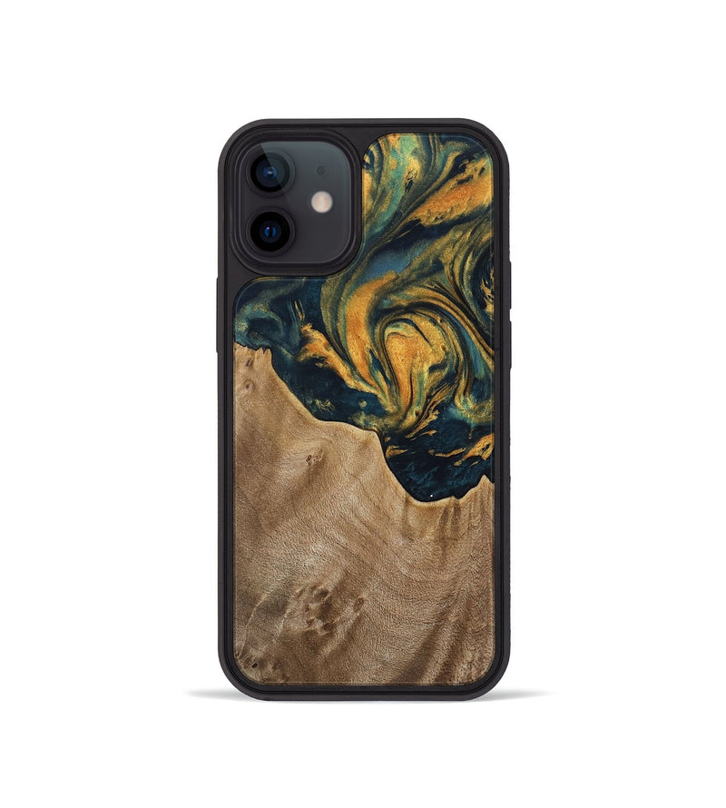 iPhone 12 mini Wood Phone Case - Verene (Teal & Gold, 741517)