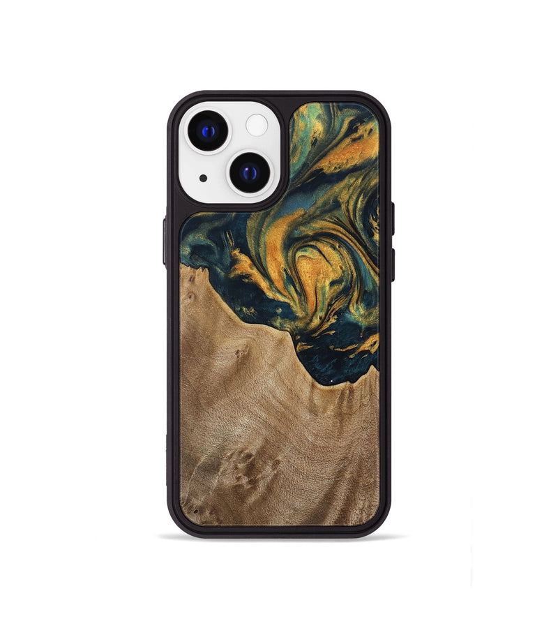 iPhone 13 mini Wood Phone Case - Verene (Teal & Gold, 741517)