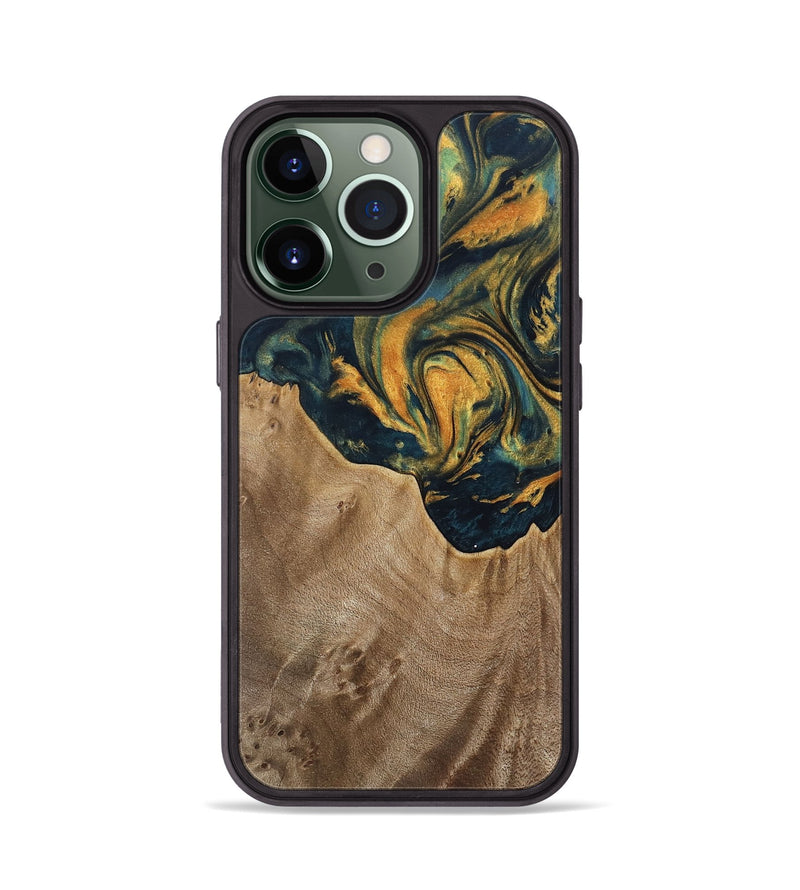 iPhone 13 Pro Wood Phone Case - Verene (Teal & Gold, 741517)