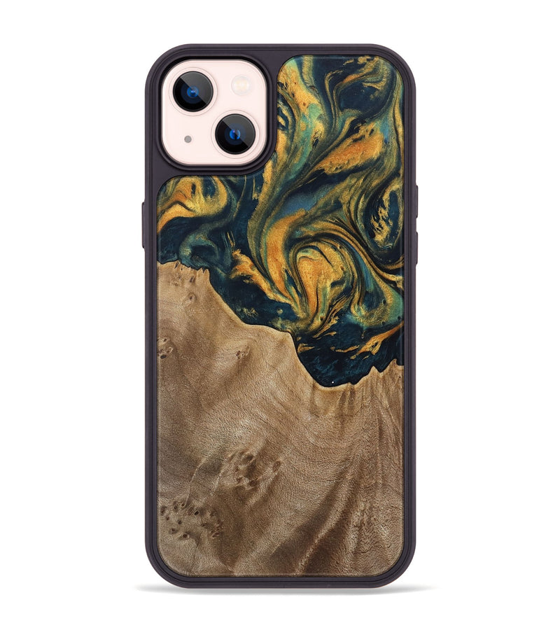 iPhone 14 Plus Wood Phone Case - Verene (Teal & Gold, 741517)