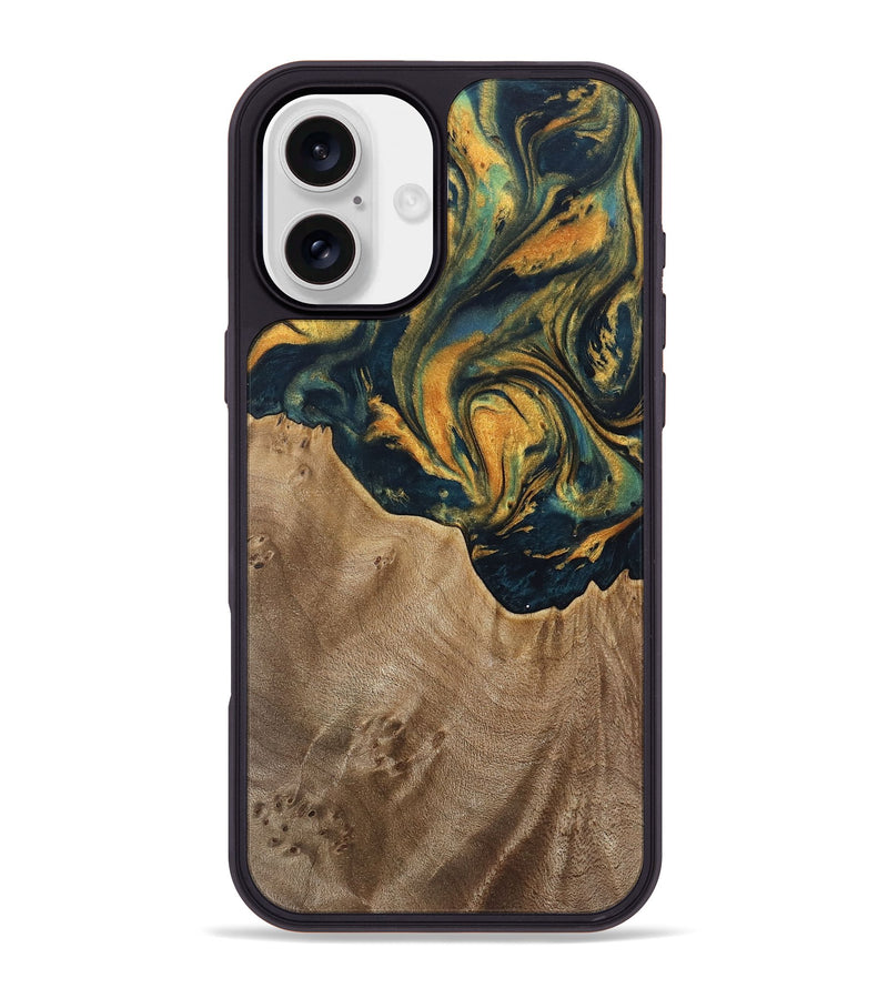 iPhone 16 Plus Wood Phone Case - Verene (Teal & Gold, 741517)